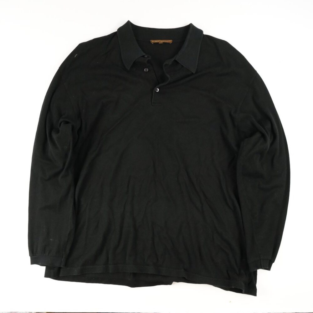 Robert Barakett Polo Shirt Mens L BLACK Long Sleeve Cotton